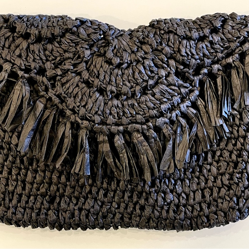BTB Los Angeles Black Raffia Straw Clutch Purse Bag - Picture 2 of 10